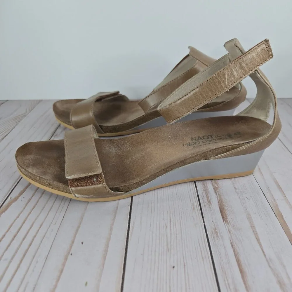 NAOT Mermaid Women’s Tan Leather Wedge Sandals Size 11 Comfort